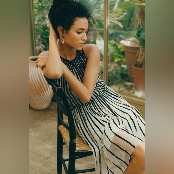 Anthropologie Black and White Striped Midi Dress - Picture 4 of 8